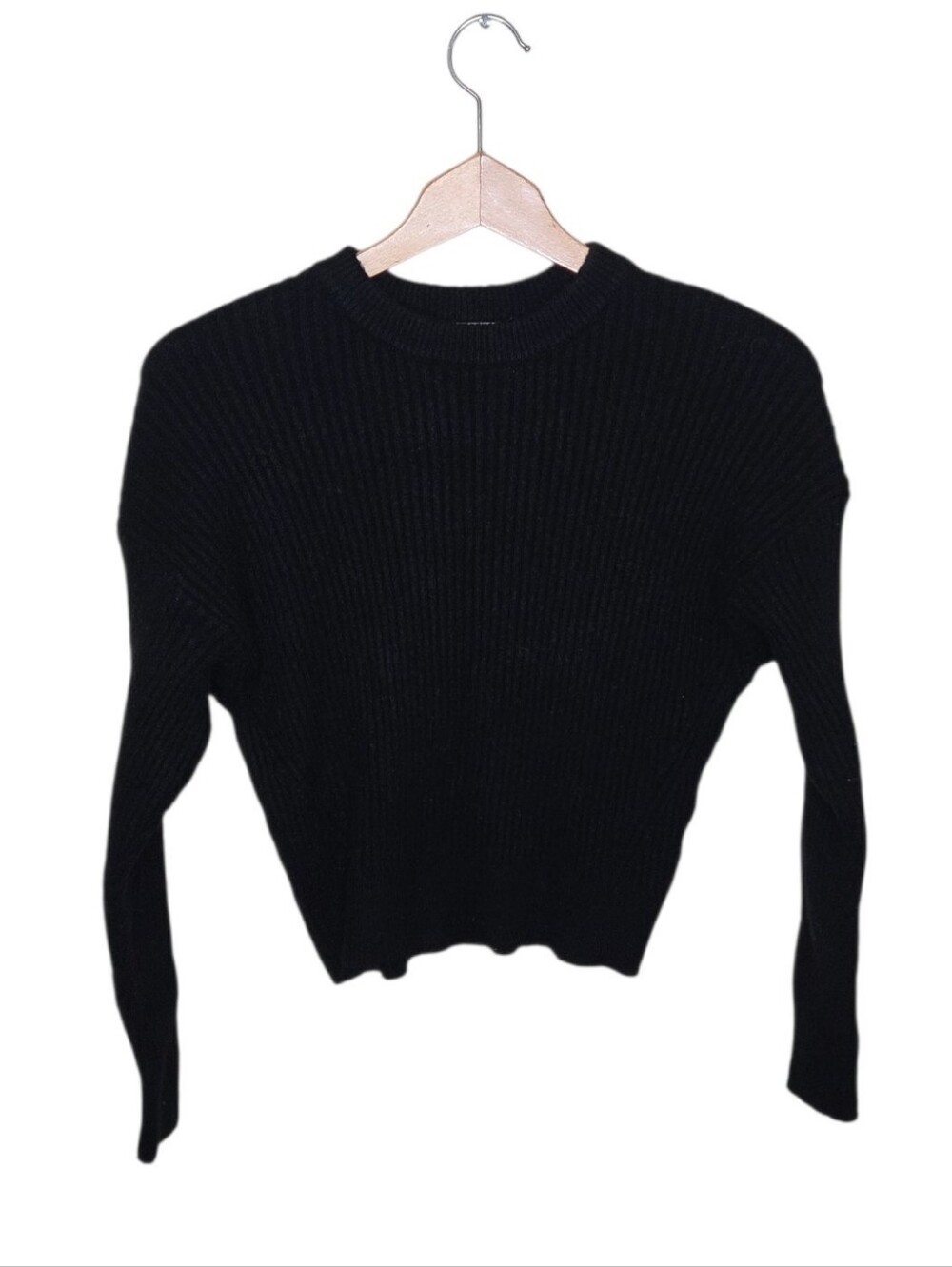 Elodie Black Cropped Shrunken Chunky Fuzzy Knit Sweater Size XS